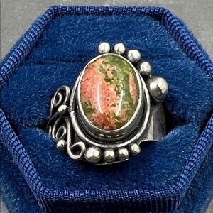 Vintage Native Sterling Silver Unakite Ring